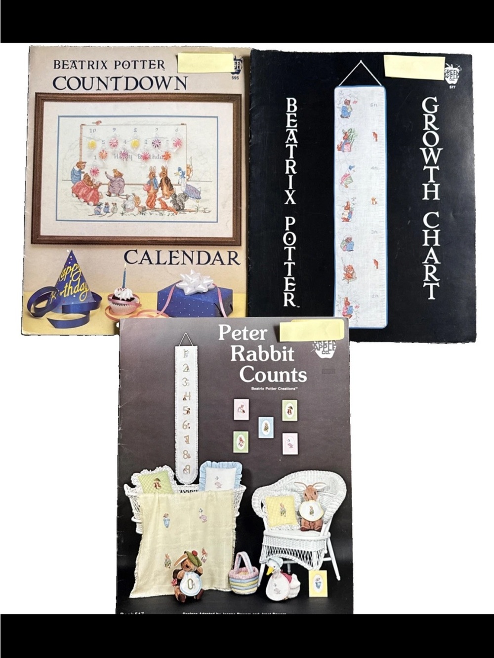 Beatrix Potter Peter Rabbit Cross Stitch Book Lot Of 3 Growth Chart Calendar VTG